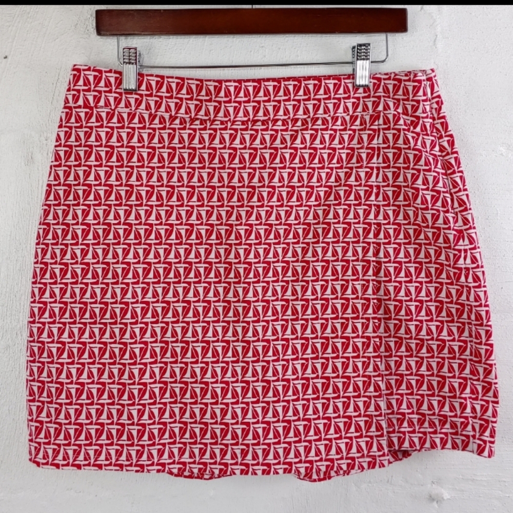 🆕Talbots | Sailboat Print Red & White STRETCH Skort Skirt Women's Size 12